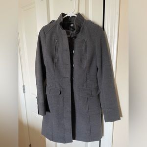 H&M Grey Long Button Up Peacoat with Zipper Pockets size 4